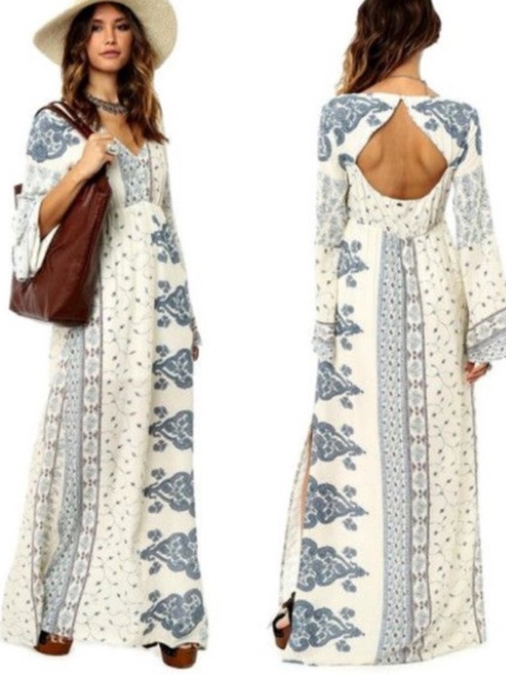 NWT O'NEILL “Kansas” Summer Sun Maxi Dress W/ Side Leg Slit Boho Paisley Floral